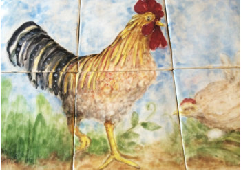 custom hand painted rooster and hen with egg
